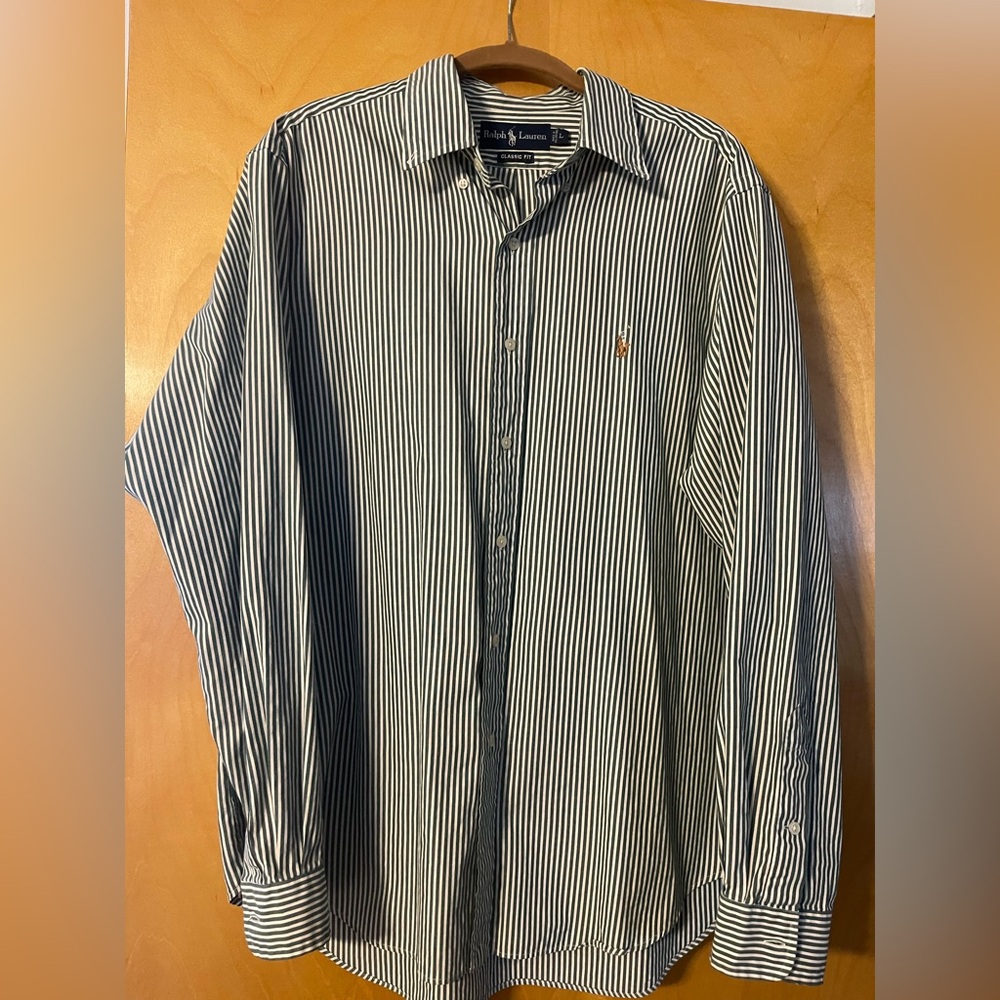 Ralph Lauren Green and White Striped Men's Shirt
